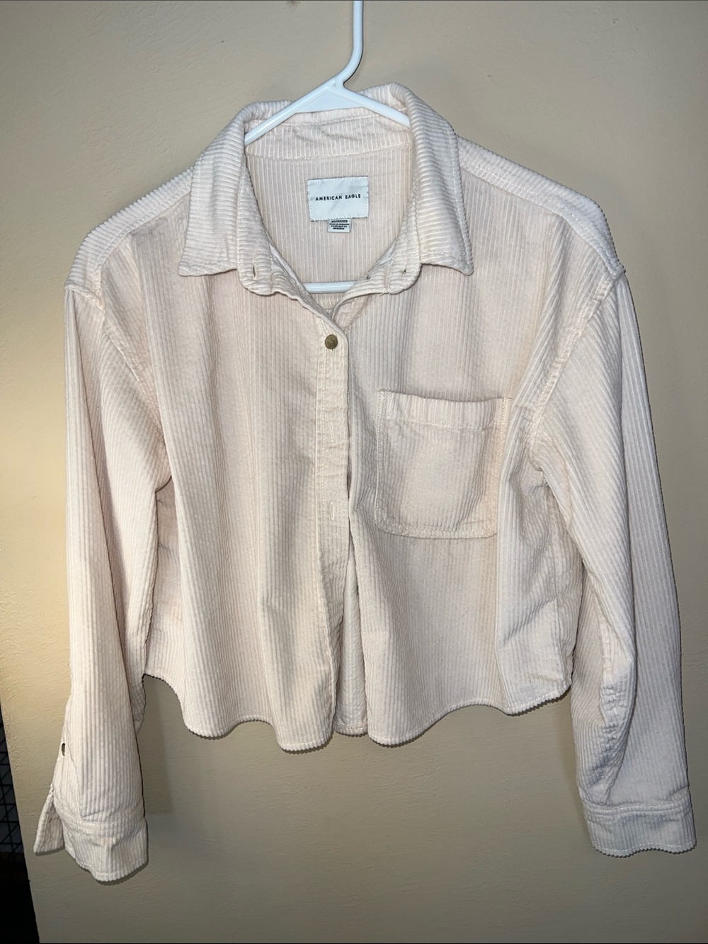 American Eagle Outfitters Light Cream Corduroy Button-Down Shirt - XS